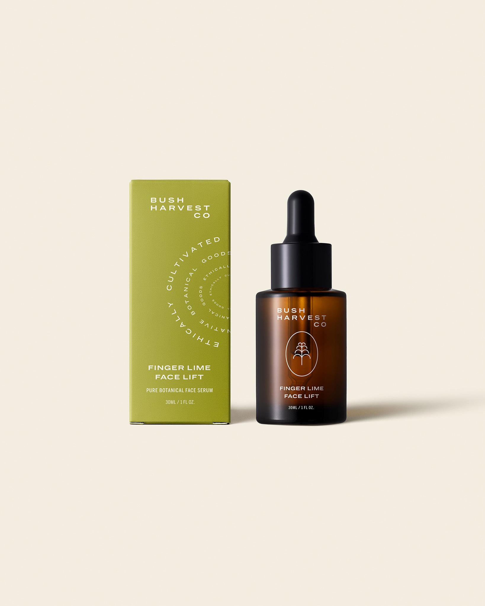 Bottle and product box image of Finger Lime Face Lift Hydrating & Brightening Serum 30mL.